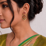Jadau Kundan Floral Chandbali with Pearls and Onyx Beads
