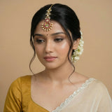 Jadau kundan lotus tika with pearl drops
