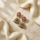 Jadau kundan floral jhumkas with pearl and natural strawberry beads