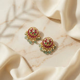 Jadau Kundan Lotus studs with natural strawberry beads