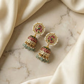 Jadau kundan peacock jhumkas with pearl and Natural Strawberry beads
