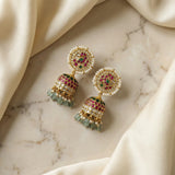 Jadau kundan peacock jhumkas with pearl and Natural Strawberry beads