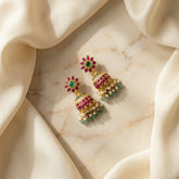Jadau kundan jhumkas with pearl drop and natural strawberry beads