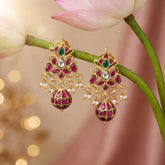 Jadau Kundan Lotus Earrings Drop with Pearls