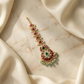 Jadau kundan tika with pearl drop and natural strawberry beads