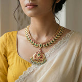 Jadau kundan peacock Mango necklace set with pearl drop and natural strawberry beads(No earrings)