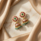 Jadau Kundan Lotus Jhumkas with motiff pearl and natural strawberry beads