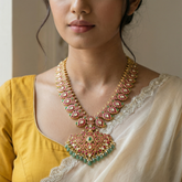 Jadau Kundan 2 in 1 reversible multi and full white Mango Necklace with pearl and strawberry beads(No earrings)