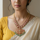 Jadau Kundan 2 in 1 reversible multi and full white Mango Necklace with pearl and strawberry beads(No earrings)
