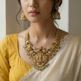 Temple/Antique short goddess laxmi necklace with pearl and natural strawberry beads(With Earrings)