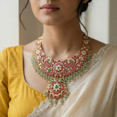 Jadau kundan bridal necklace with pearl drop and natural strawberry beads(No earrings)