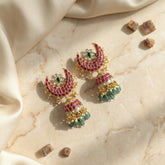 Jadau kundan Moon Jhumkas with pearl and natural strawberry beads