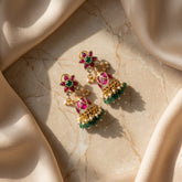 Jadau kundan Floral jhumkas with pearl and natural strawberry beads