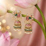 Jadau Kundan Peacock Jhumkas with RIcePearl & Onyx Beads