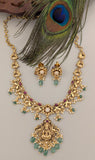 Temple/Antique Goddess Laxmi necklace with pearl and natural strawberry beads drop(With Earrings)