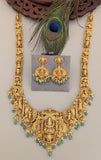 Temple/Antique Goddess laxmi long necklace with pearl and natural strawberry beads drop(With Earrings)