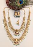 Temple/Antique Goddess Laxmi combo necklace with pearl and natural strawberry beads(Tika and Earrings)