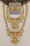 Temple/Antique goddess laxmi and god balaji combo with pearl and natural strawberry beads(With Earrings)