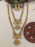 Temple/Antique combo Short and long Goddess Laxmi necklace with pearl and natural strawberry beads(With Earrings)