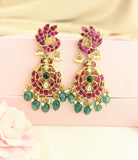 Jadau Kundan Peacock chand Bali with Pearls and Natural Strawberry Beads