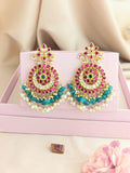 Jadau Kundan Floral Earring Drop with Rice Pearls and Pumpkin Beads