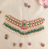Jadau Kundan Bridal Floral Choker With Pearl and Natural Strawberry Beads