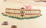 Jadau Kundan Floral 4 Layer Choker With Pearl and Natural Strawberry Beads