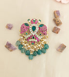 jadau Kundan Garuda Pendant with pearl and Natural strawberry Beads