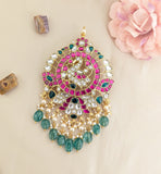Jadau Kundan Peacock Round Pendant with Pearl and Natural Strawberry Beads