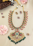 Jadau Kundan Peacock Mango with Green Strawberry Beads and Pearl