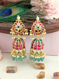 Jadau Kundan Floral Jhumka with Pearls Natural Strawberry Beads