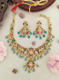 Jadau Kundan + Temple/Antique Elephant and Peacock Necklace with Pearls Natural Strawberry Beads