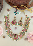 Jadau Kundan+Temple/Antique Goddess Laxmi Elephant Necklace with Pearl & Onyx Beads