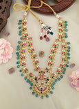 Jadau Kundan Peacock Necklace Pearls with Natural Strawberry Beads