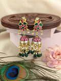 Jadau Kundan Peacock Jhumkas with Pearls and Natural Strawberry Beads