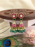 Jadau Kundan Floral Jhumkas with Pearl and Natural Strawberry Beads