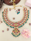 Jadau Kundan Godess Laxmi with Rice Pearls and Natural Strawberry Beads