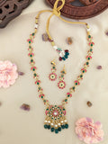 Jadau Kundan Peacock Layer Necklace with Pearls and Natural Strawberry Beads