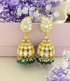 Jadau Moissonite Mango Jhumkas with Pearl & Natural Strawberry Beads