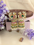 Jadau Kundan Peacock Jhumkas with RIcePearl & Onyx Beads
