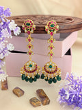 Jadau Kundan Floral Earrings Drop 3 Step with Pearl and Natural Strawberry Beads