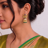 Jadau Kundan Chand Bali Floral Jhumkas with Pearl & Natural Strawberry Beads