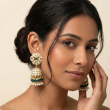 Jadau Moissonite jhumkas with pearl and natural strawberry beads drop