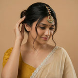 jadau kundan peacock tika with pearl drop and natural strawberry beads