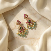 Jadau Kundan Chand bali with pearls and natural strawberry beads