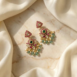 Jadau Kundan Chand bali with pearls and natural strawberry beads