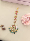 jadau kundan peacock tika with pearl drop and natural strawberry beads