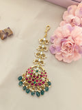 Jadau kundan tika with pearl and natural strawberry beads