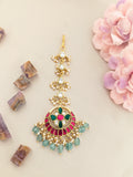 Jadau kundan tika with pearl and natural strawberry beads