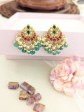 Jadau kundan studs with pearl and natural strawberry beads